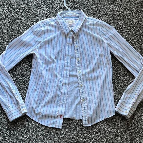 Share Vintage Abercrombie & Fitch Shirt Women L White Striped Long Sleeve Cotton - Picture 1 of 7